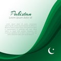 Pattern with inscription Pakistani crescent and star on a background of curved green lines Flag of Pakistan abstract background Ve