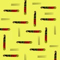 Pattern  with interesting objects, a pair of dark elegant Asian chopsticks and a small classic floral design box on yellow Royalty Free Stock Photo