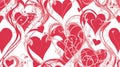 Pattern of intertwined hearts in shades of white and red
