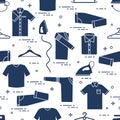 Pattern with irons, hangers and different clothes