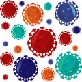 Pattern of isolated red, orange and blue microscopic cell of coronavirus - SARS-CoV-2 bacteria