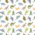 Pattern of Jurassic ancient dinosaurs, prehistoric dino animals background for kids. Collection of dragons for children Royalty Free Stock Photo