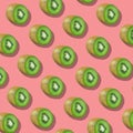 Pattern of kiwi Fruits on pink Background, similar slices. Royalty Free Stock Photo