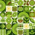 Pattern with kiwi, simple geometric shapes.