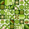 Pattern with kiwi, simple geometric shapes.