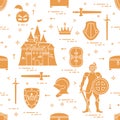 Pattern with knight, castle, swords and other.