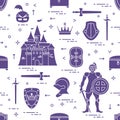 Pattern with knight, castle, swords and other