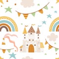 Pattern knight`s castle, rainbow, stars, holiday decoration elements