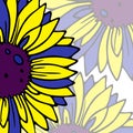 pattern with large blue-yellow graphic sunflower flowers, postcard Royalty Free Stock Photo
