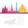 Pattern leaflets with a map of Russia and architectural sights of Moscow Royalty Free Stock Photo