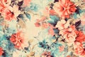 Pattern of leaves and blooming red flowers. Pastel colors on a light background Royalty Free Stock Photo