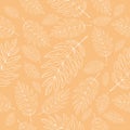 Pattern leaves branch white line sketch on gently cream background