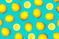 Pattern with lemon fruits. Tropical abstract geometric balance citrus on green mint color background.