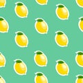 Pattern. lemon and leaves on turquoise background.
