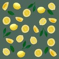 Pattern of lemons in pastel colors. Gray background, yellow lemons. Royalty Free Stock Photo