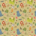 Pattern with Little Red Riding Hood fairy tale
