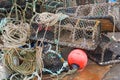 Pattern of lobster pots on habor side Royalty Free Stock Photo