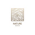 Pattern logo water template. Vector square icon of water or wood structure with wavy lines. Abstract ornamental emblem