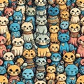 A pattern of lots of cute cats