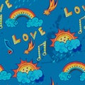 Pattern with love, music and weather symbols Royalty Free Stock Photo