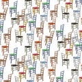 Pattern made of colorized Wooden Chairs on White Background