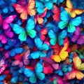 Pattern made of multicolor butterflies, created with generative AI