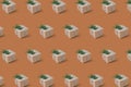 Pattern made of small Christmas gift boxes on beige background Royalty Free Stock Photo