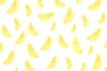 Pattern made with toy yellow sleeping smiling moon .