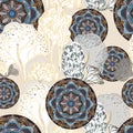 Pattern from mandala with graphic forest. Royalty Free Stock Photo