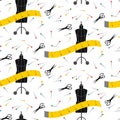 Pattern with a mannequin, centimeter, scissors and pins. Royalty Free Stock Photo