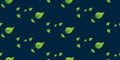 Pattern of Many Dewy Green Leaves of Various Sizes and Orientation on Dark Background - Design, Texture, Wallpaper Template Royalty Free Stock Photo