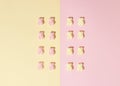 Pattern of marshmallow candy bears on a pink-yellow background. Minimal flat lay concept Royalty Free Stock Photo
