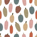 Seamless pattern with cartoon fir-cones, decoration elements. Forest, vector flat Scandinavian style. animal and nature theme. Royalty Free Stock Photo