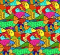 Pattern with mess of cute cartoon aquarium fishes