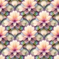 Pattern mirror of flowers and leaves abstract in cream colors. Pattern mirrored repeat for background. Generative AI