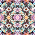 Pattern mirror of water lily and daisy flowers in colorful relief. Generative AI