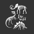 Hand drawn dinosaur skeletons with text.