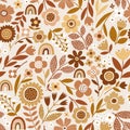 Boho floral pattern with rainbows. Royalty Free Stock Photo