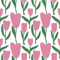 Pattern of modern exotic pink tulips