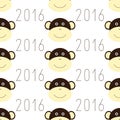 Pattern with monkey face and 2016 numbers Royalty Free Stock Photo