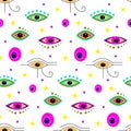 Pattern with multi-colored mystical eyes.