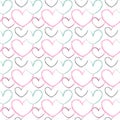 Pattern with multicolored hearts in outline style. For valentines day, birthday and holidays, gifts.