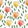 Pattern multicolored magnolia flower seamless.