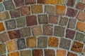 Pattern multicolored of old stone wall uneven cracked real stone wall surface with cement