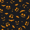 Seamless pattern with bats and muzzles with different emotions