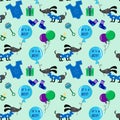 Pattern with a newborn boy. Dog, balloons, clothes and toys. Royalty Free Stock Photo