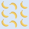 The pattern of nine yellow bananas over blue background vector or color illustration