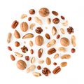 Pattern of nuts in circle form isolated on whie Royalty Free Stock Photo
