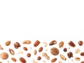 Pattern of nuts, isolated on whie Royalty Free Stock Photo