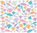 Pattern of ocean fish and gull flippers. Feet of seagulls mixed with colorful fish isolated on a white background Royalty Free Stock Photo